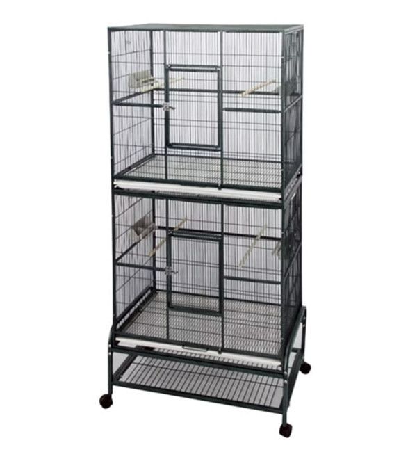 STRONG Vogelkooi Kyra, 2 verdiepingen, zilverkleurig grijs