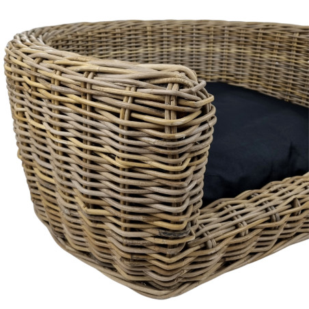 Topmast Palermo - Rieten Dierenmand met Kussen - Zwart - 68 x 57 x 33 cm