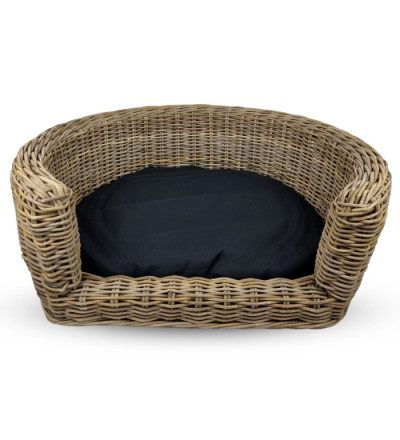 Topmast Palermo - Rieten Dierenmand met Kussen - Zwart - 68 x 57 x 33 cm