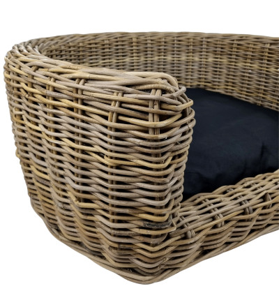 Palermo KUBU Rieten Hondenmand Rond 87 x 80 x 33 cm + Zwart kussen