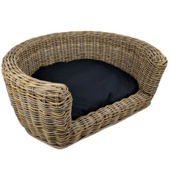 Palermo KUBU Rieten Hondenmand Rond 87 x 80 x 33 cm + Zwart kussen